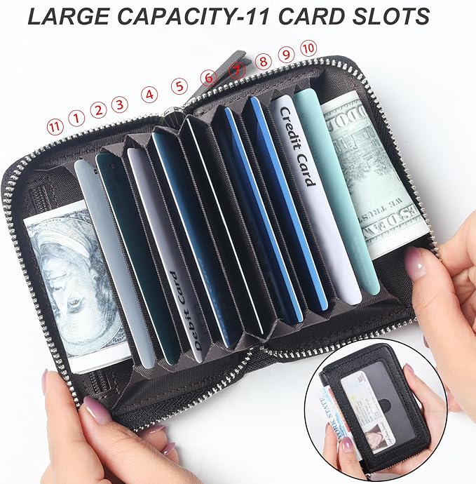 EcoVision Credit Card Holder RFID Card Case Wallet, Small Accordion Zipper Card Case Holder, Card Organizer Case for Women Men