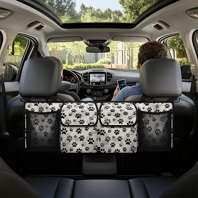 Dog Paw Car Trunk Organizer,Backseat Hanging Organizer with 4 Large Storage Bag Super Capacity,Waterproof Trunk Storage Bag for SUV Car