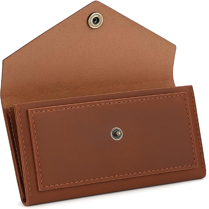 Genuine Slim Leather Wallet for Women (Tan) Compact Money Pouch for Cash, Small Travel Purse Women Money Organizer for Cash - Leather Cash Envelope Binder Travel Money Pouch Medium