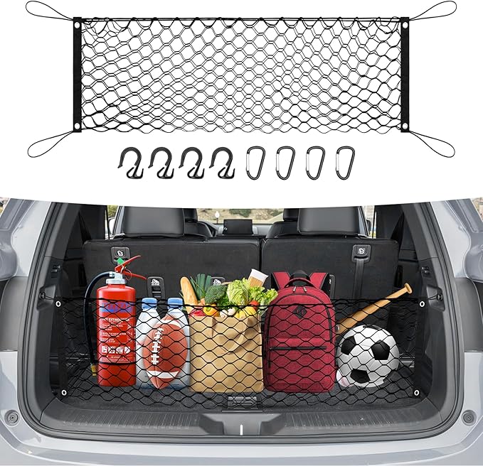 Canvcle Trunk Cargo Net for 2023-2025 2026 Honda Pilot Accessories Envelope Style Mesh Trunk Net Organizer and Storage Stretchable Adjustable Elastic Nylon Rear Cargo Netting with Hooks