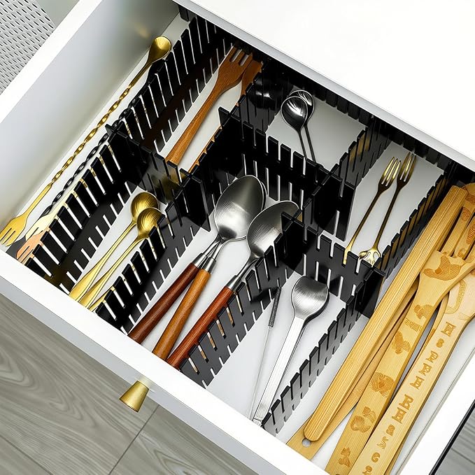 Blosssound 15 Pcs 5.12 Tall Drawer Divider Adjustable Drawer Organizer DIY Ultra Deep Storage Organizer Separator with Fixed Buckle for Underwear Socks Dormitory Office Kitchen Bedroom(Black)