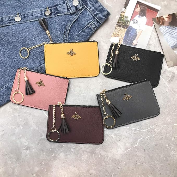 Women's Coin Purse Change Wallet Pouch Leather Card Holder with Key Chain Tassel Zip (CH Army Green)