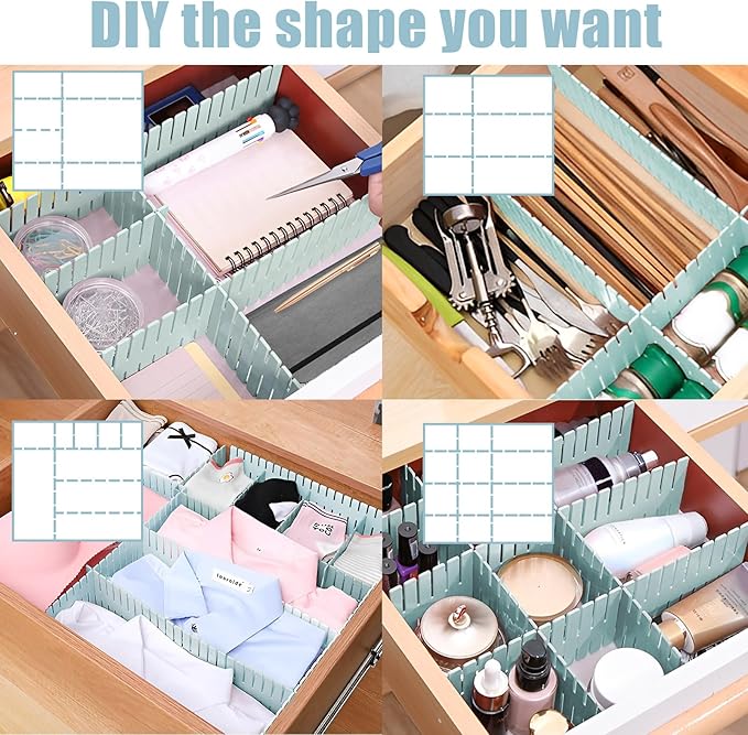 JEPELUS 40 PCS Drawer Dividers, Adjustable Drawer Organizer for Socks Underwear Makeup Cutlery Clothes Dresser, DIY Grid Drawers Separators for Office Kitchen Bedroom Nursery Storage (Blue)