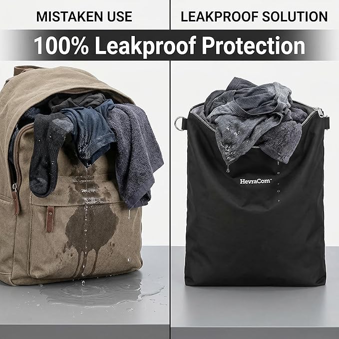 HevraCom Waterproof Laundry Bag Travel for Wet Clothes - Odor-Proof Waterproof Bag for Wet Swimsuit, Travel Laundry Bags for Dirty Clothes, Swimsuits & Workout Gear with Rust-Resistant Zipper & Hooks