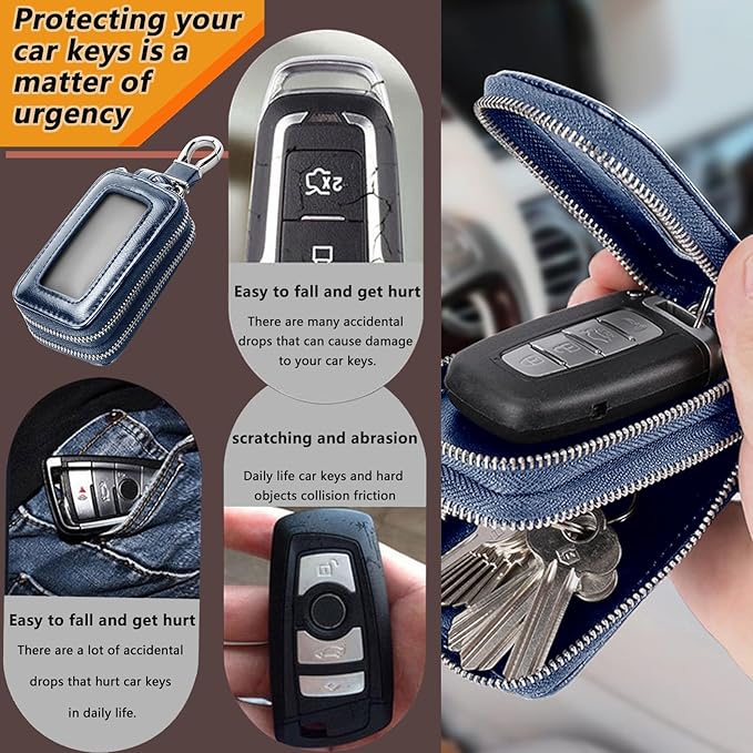 vvag Premium Car Key Fob Case Genuine Leather Car Smart Key fob Holder Car Remote Keychain Bag Universal