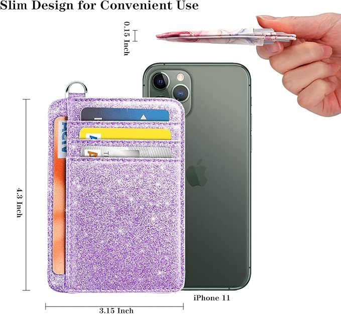 Coco Rossi Slim Front Pocket Wallet RFID ID Card Holder Cute Small Wallet with Keychian for Women,Purple Glitter