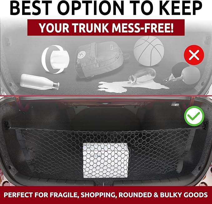 Envelope Style Automotive Elastic Trunk Mesh Cargo Net for Honda Accord 2013-2022- Premium Trunk Organizer and Storage - Luggage Net for Sedan