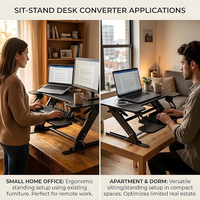 Standing Desk Converter 36 x 24 Inches - Height Adjustable Sit to Stand Riser with Keyboard Tray, Ergonomic Workstation for Home Office, Black