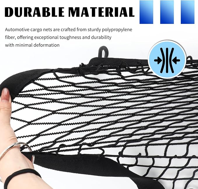 Highly Elastic Cargo Nets for SUV with 4 Hooks,27.5"x19.6" Stretch to 55.12"x39.36" Truck Cargo Net as Trunk Organizer,Heavy-Duty Truck Bed Cargoes Net for Secure Load Retention (27.5"x19.6")