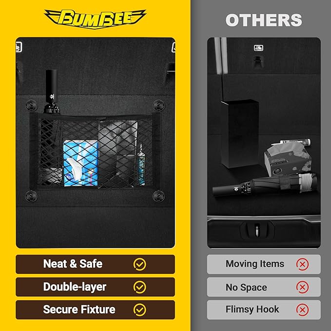 BUMBEE Mesh Cargo Net, Envelope Netting, Elastic Pocket Pouch Bungee Organizer for Car Seat Back RV Wall Trunk, Hooks & Screws Included(17.7'' x 9.8'')