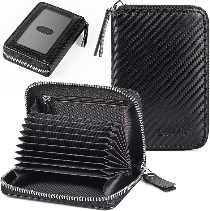 EcoVision Credit Card Holder RFID Card Case Wallet, Small Accordion Zipper Card Case Holder, Card Organizer Case for Women Men
