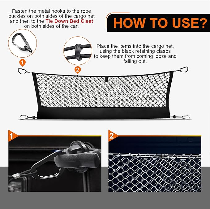 Envelope Style Truck Bed Cargo Net Compatible with Nissan Titan 2017-2023 2024 2025,Highly Elastic Truck Cargo Net for Titan Accessories, Upgraded Storage Bag & Heavy Duty Carabiners