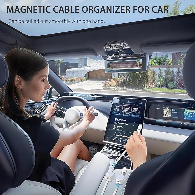 6 Pack Magnetic Cord Organizer & Cable Clips - Adjustable Under Desk Cable Management, Adhesive Wire Holder for Home, Office, Phone, Car, Wall, and Nightstand (Orange)