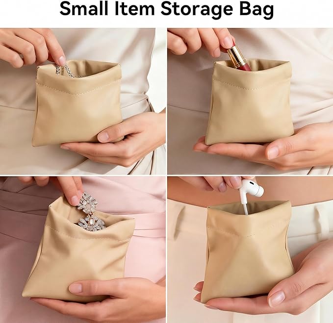4 PCS Small Makeup Bag for Purse, Mini Portable Cosmetic Pouch for Women, Coin Purse Lipstick Cosmetic Accessories Organizer, Travel Storage Pouch, Apricot