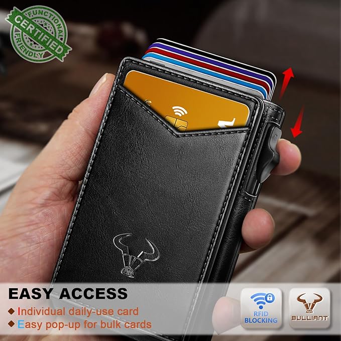 BULLIANT Men Wallet,Magnetic Metal Wallet Money Clip 9Cards Pop-up Access RFID Blocking