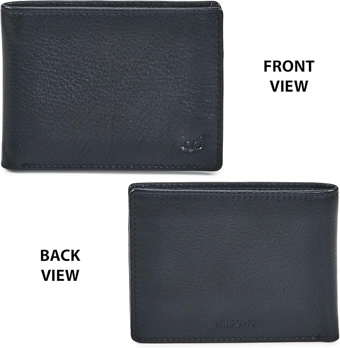 Real Leather Mens Bifold Wallet RFID Blocking Slim Minimalist Front Pocket - Thin & Stylish with ID Window in Gift Box (Nappa, Black)