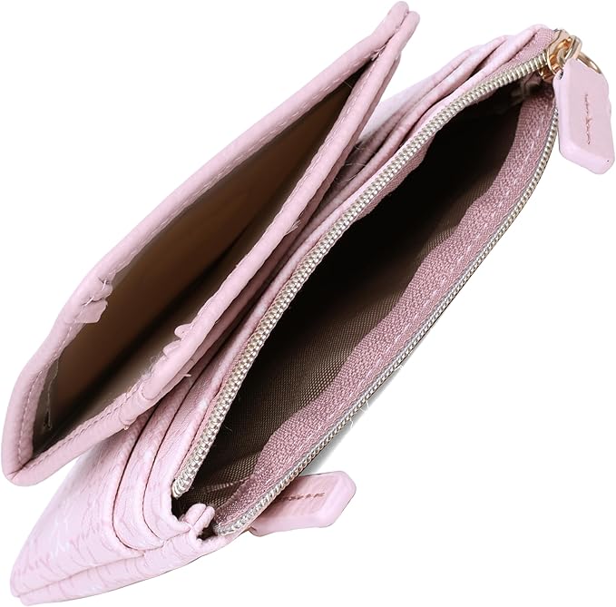 Julia Buxton Vegan Leather Wallet with Zipper, ID Windows, RFID Blocking, Card Slots & Key Ring, Compact Coin & Card Holder Case, Gift Idea, Signature Blush