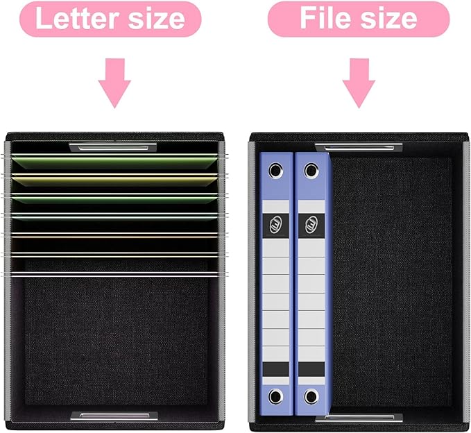 File Organizer Box with Lid, Collapsible Leather File Folder Organizer for Office Document Storage, Filing Box with Plastic Slide for Letter/Legal Size Hanging Files, Pink