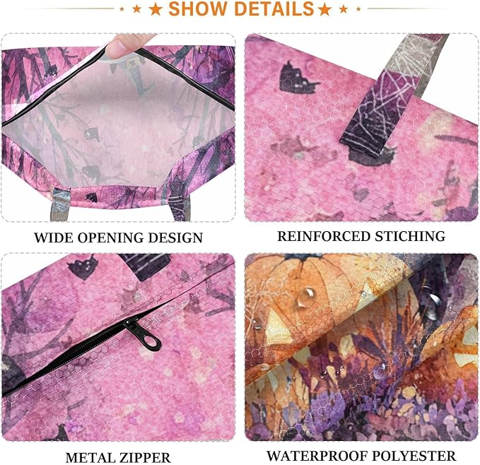 Travel Laundry Bags 2 PC Wet Dry Bag with Handle Dirty Clothes Organizer for Swimsuits Beach Camping Waterproof Washable Halloween Cat Tombstone Purple