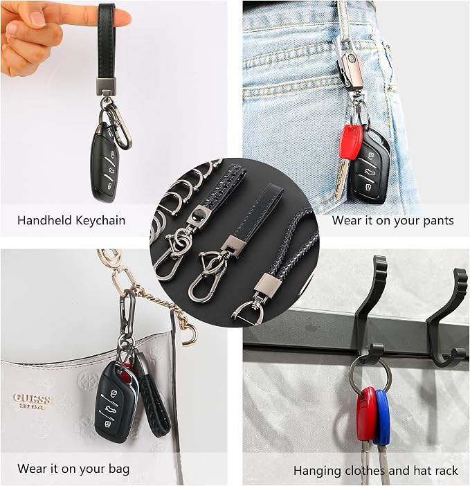3 Pack Leather Keychain Heavy Duty Key Chains for Car Keys Universal Leather Key Chain for Men Key Fob keychain Holder