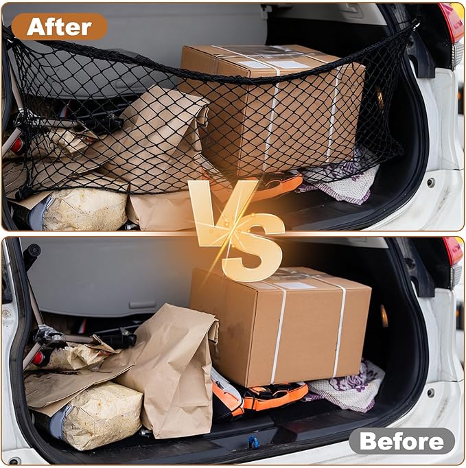 PATIKIL Truck Cargo Net, 24 x 16 Inch Polyester Adjustable Trunk Bed Net Stretchable Mesh Storage Organizer with 8 Hooks Universal for Pickup Trucks SUV Cars, Black