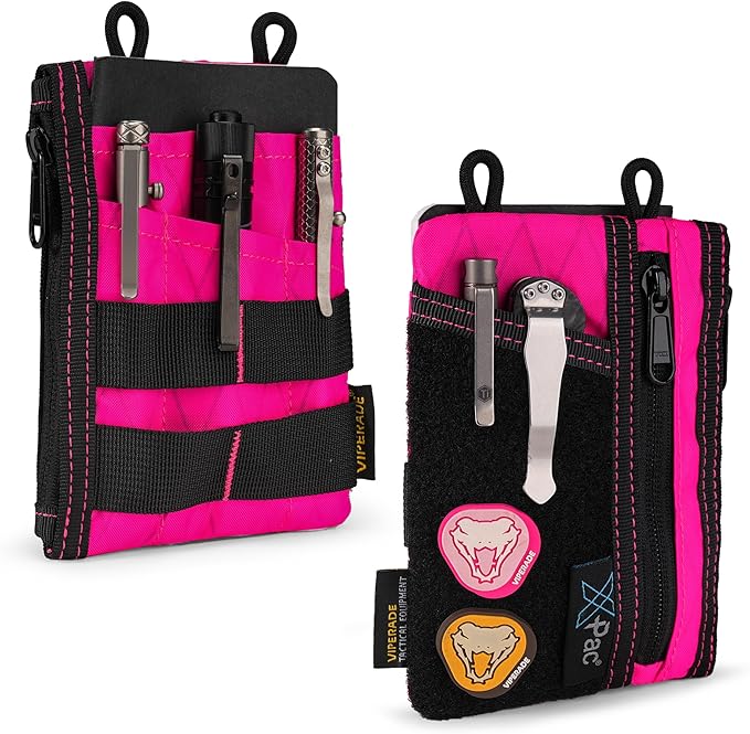 VIPERADE VE16 Pocket Organizer, EDC Pouch for Men, 7 Pockets EDC Pocket Organizer EDC Pouch for Everyday Carry, Multitool Pocket Pouch Wallet for EDC Gears, Pocket Pouch for Men (XPAC-Hot Pink)