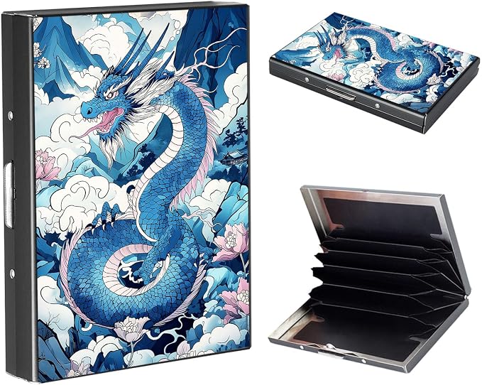 RFID Metal Wallet Credit Cards Holder Slim Mini Business Card Holder Metal ID Case Gift for Men Women,Anime Dragon