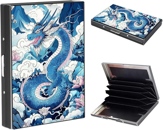 RFID Metal Wallet Credit Cards Holder Slim Mini Business Card Holder Metal ID Case Gift for Men Women,Anime Dragon