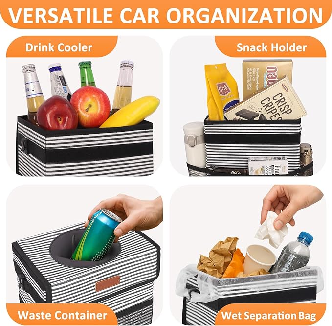 Vankor Car Trash Can for Car Cute, Bag Bin Hanging Waterproof Automotive Garbage Cans Leak Proof Vehicle Trash Can Stripe