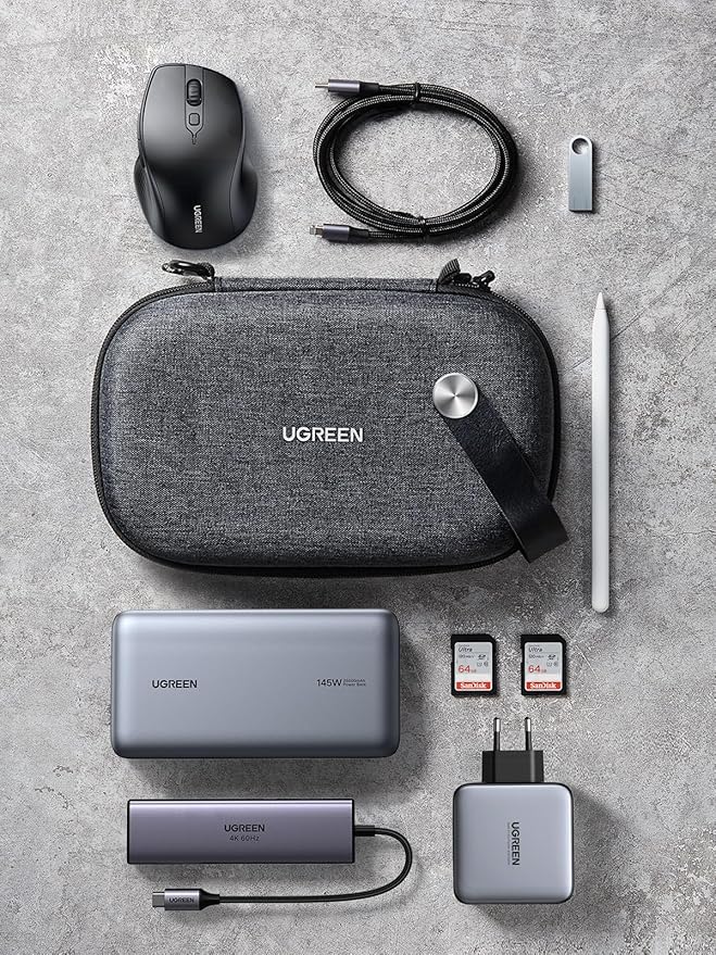 UGREEN Electronics Organizer Travel Case Cable Organizer Bag Waterproof Portable Storage Pouch for Charger, Cables, USB Flash Drive, Power Bank, Memory Card, Travel Accessories Black