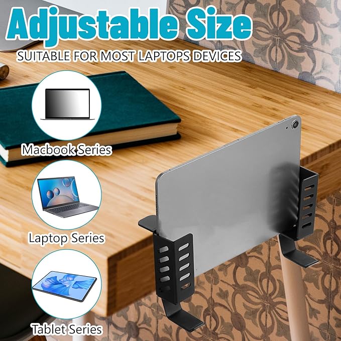 MAQUITA Desk Laptop Stand,No-Drill Desktop Mount,Hanging Holder for Desk - Clamp Storage for Laptops/Book/Keyboards/Headphone/Backpack Black