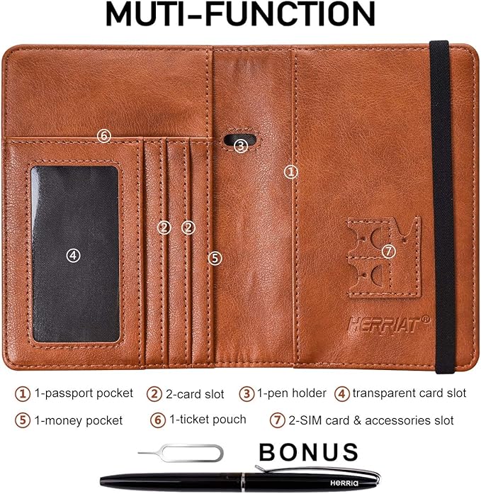 HerriaT Leather Passport Holder Cover Case RFID Blocking Travel Wallets Card Case for Women Men(Coffee)