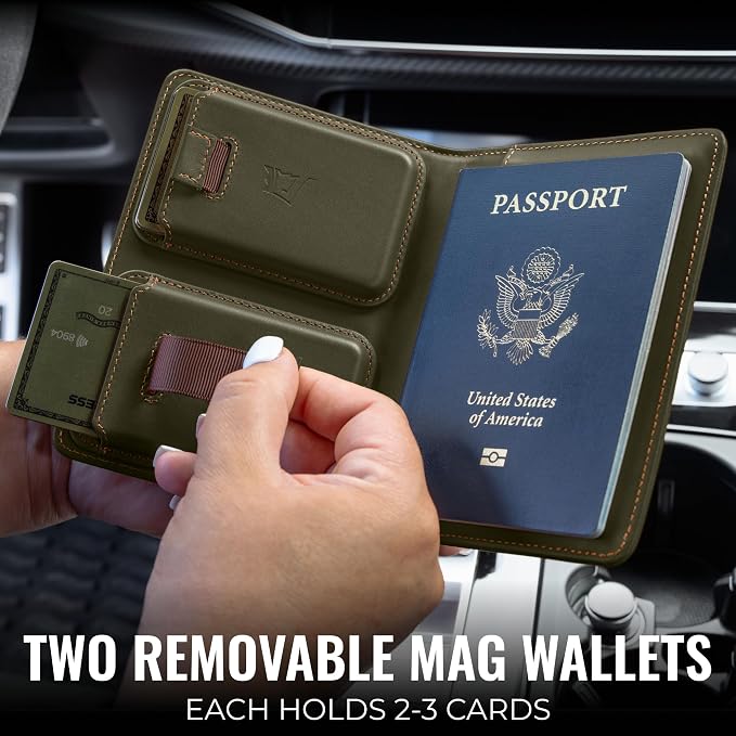 Kings Loot Passport Holder Wallet – RFID Blocking Leather Travel Wallet with Built-in Airtag Holder – Holds 1-6 Cards & Passport – Easy Pull Tab – Slim & Stylish Wallets (Sage)