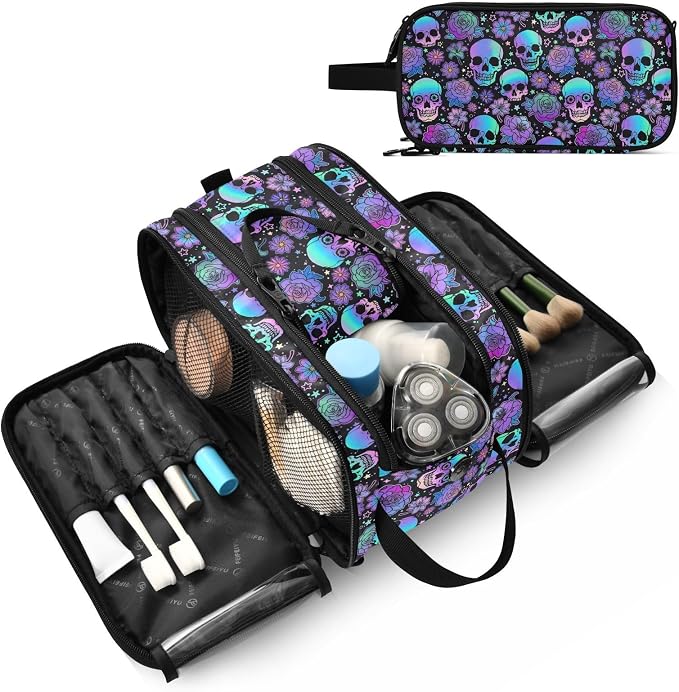 MNSRUU Travel Makeup Bag, Funny Skulls Makeup Bag - Large Capacity Cosmetic Bag Organizer, Portable Toiletry Bag for Travel Size