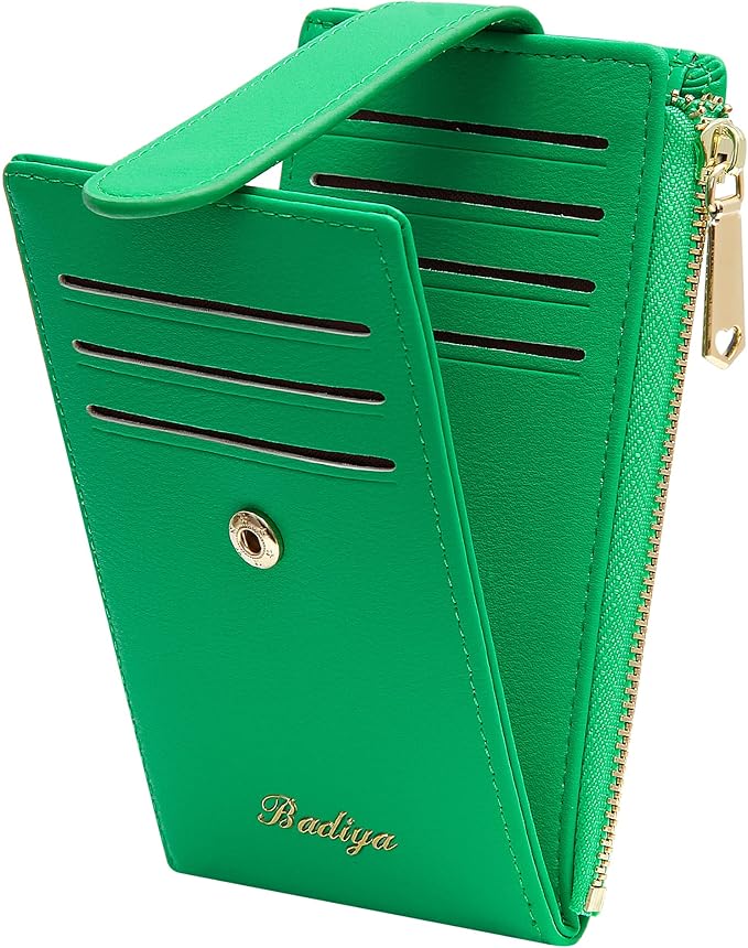 Badiya Slim Women Wallet RFID Blocking Bifold Compact 9 Card Slots Holder Wallets Soft Leather with Zipper Coin Pocket 2 ID Window