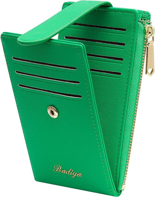 Badiya Slim Women Wallet RFID Blocking Bifold Compact 9 Card Slots Holder Wallets Soft Leather with Zipper Coin Pocket 2 ID Window