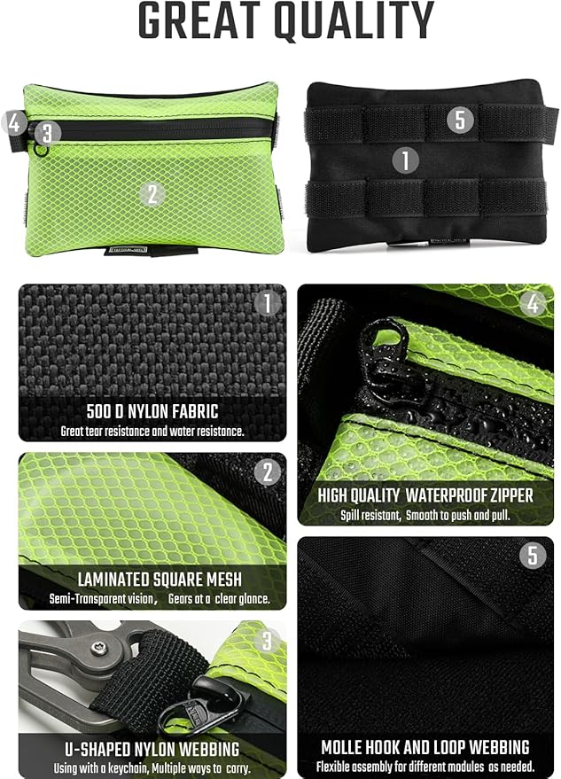 TACTICAL_GEEK Storage A5 EDC Storage Pouch Set, Multi-Purpose Molle EDC Gadget Pouch, Multi-Functional Utility Small Tool Pocket,Organiser Divider Small Pouch Organizer for Daily Carry (Lime Green)