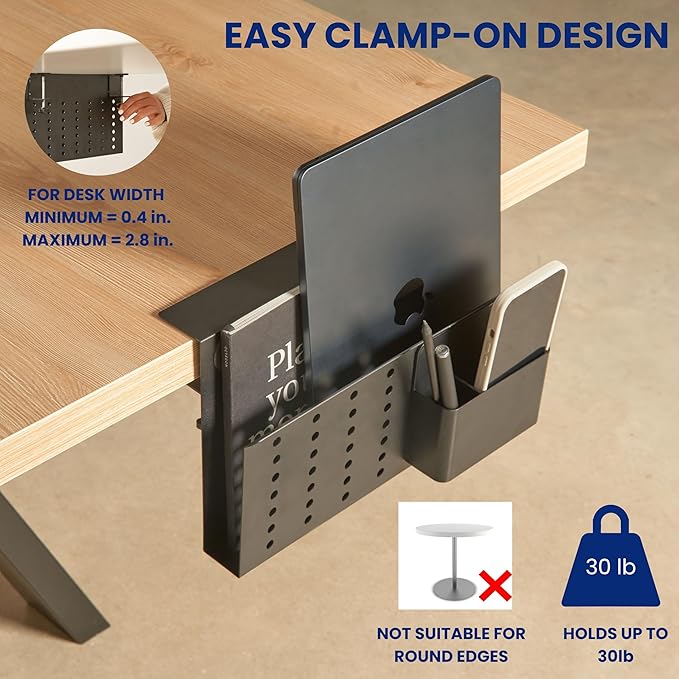 GAROOD Laptop Side Storage Vertical Laptop Stand Under Desktop Storage Clamp On Desk Shelf Hanging Desk Organizer Laptop Desktop Mount Side Table Organizer Caddy Book Caddy - One Tier Black