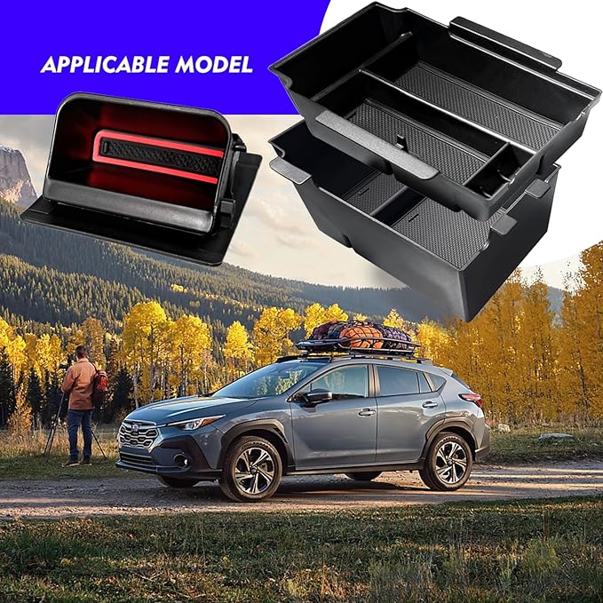 2Pack 2025 Crosstrek Center Console Organizer & Fuse Box Coin Container Storage Tray for 2024 2025 2026 Subaru Crosstrek Hybrid Armrest Storage Box Crosstrek 2025 Accessories Storage Box Double Layer