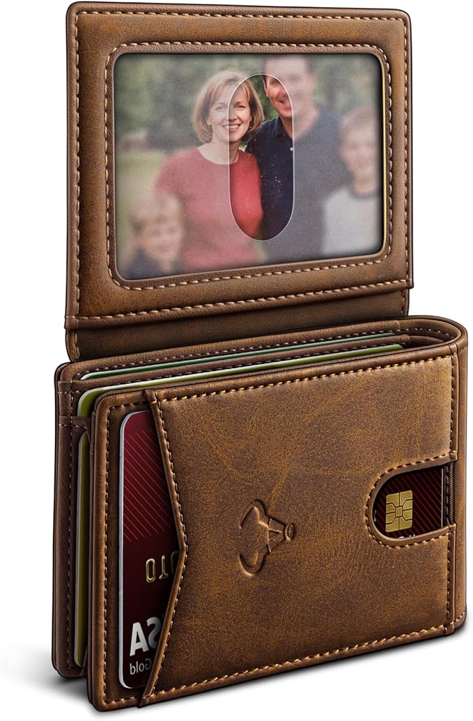 BULLIANT Men Wallet, Slim Leather Wallet Front Pocket Card Holder Gift For Men 11 Slots RFID Blocking