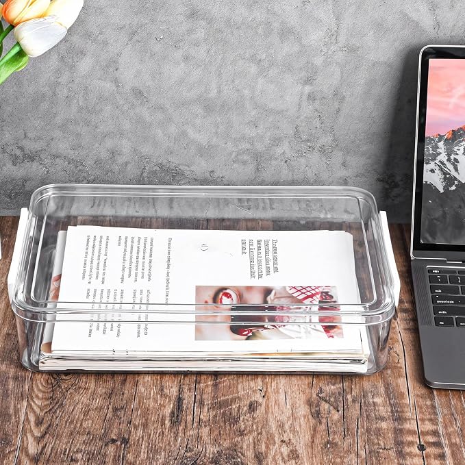 2 Pack Clear Plastic Stackable Storage Box File Protector Case Organizer Portable Project Case Document Holder for 9.2 x 13.6 Letter A4 File Paper, Plastic Storage Box Office Documents