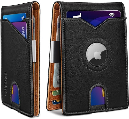 miyozi Airtag Wallet for Men,with Money Clip 11 Cards Slim Front Pocket Leather RFID Blocking Wallet with Gift Box
