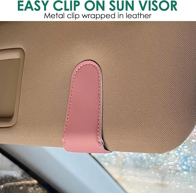 2 Pack Sunglasses Holder Compatible with Tesla Model 3 Y X S Semi Cybertruck Leather Magnetic Glasses Mount Holder Eyeglasses Sunglasses Clip Visor Sunglass Holder Accessories (Pink)