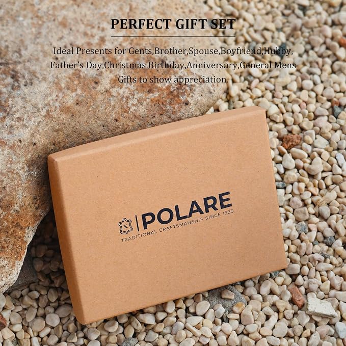 Polare Slim RFID Blocking Leather Passport Holder Travel Bifold Wallet For Men (Dark Brown with AirTag Holder)