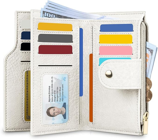 Airkit Small Women's Bifold Wallet, RFID Blocking Credit Card Holder with Zipper, Travel Cute Coin Pocket Wallet for Ladies, Cream White