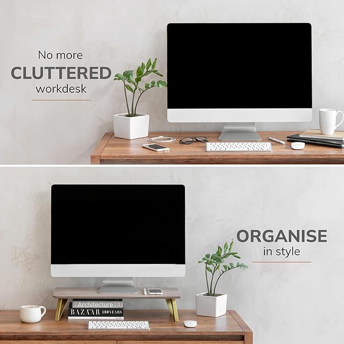 Anji Mountain Monitor Stand - Desktop Organizer & Laptop Riser, Ergonomic Monitor Riser, Space-Saving Monitor Stand for Desk, Durable Construction, Easy Assembly, Ideal for Home & Office,Biscotti