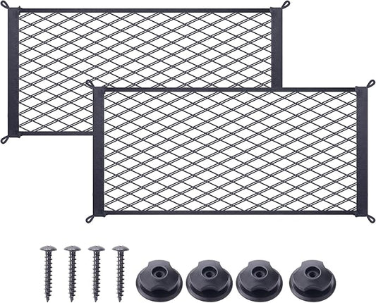 2 Pcs Universal Stretch Mesh Car Mesh Bag with Screws and Hooks for Trunk RV Boats Home Cargo Storage (17.7'' x 9.8'')