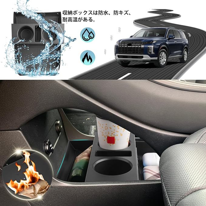 SHAOHAO 2024 2025 Palisade Lower Organizer Tray for Hyundai Palisade Accessories 2023 2024 2025 Palisade SE, SEL, XRT, Limited, Calligraphy Under Organizer Tray Insert Storage Pallet with Cup Holder