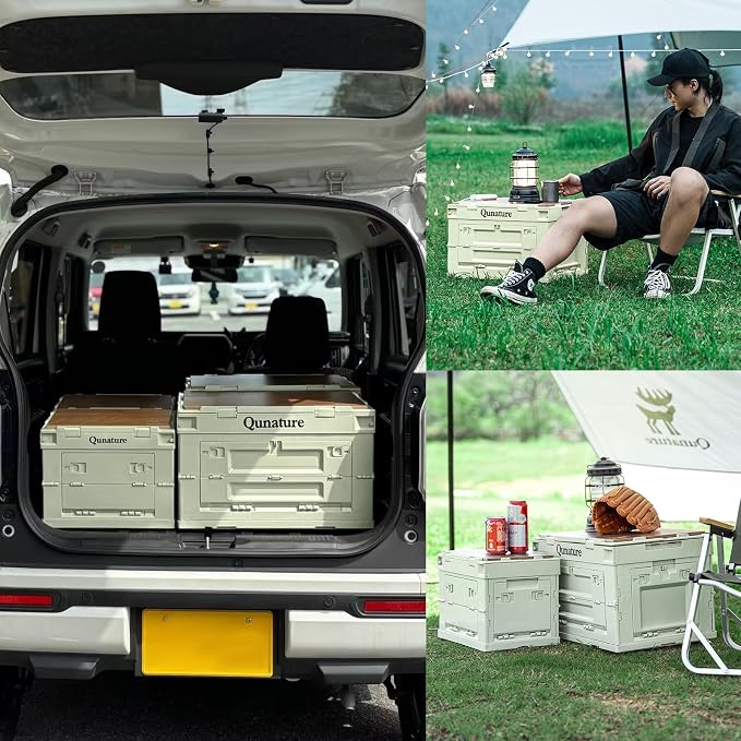 Collapsible Storage Bins with Lockable Doors & Removable Cutting Board, 60L Foldable Stackable Heavy-Duty Box for Camping, Picnic, Closet, Garage, and Moving Organization