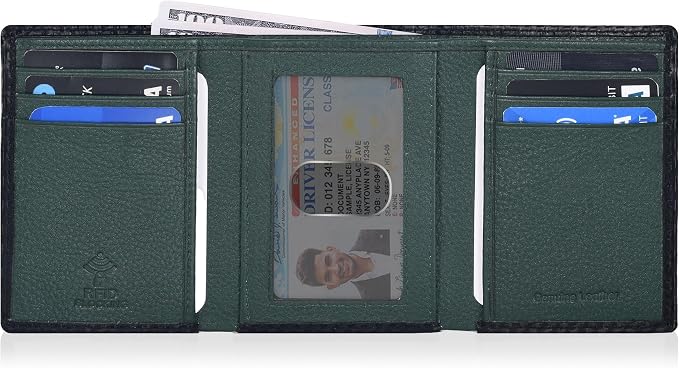Tri fold Leather Wallet for Men with RFID | Slim Wallets for Men with 1 ID and 6 Credit card slots | Front Pocket Minimalist